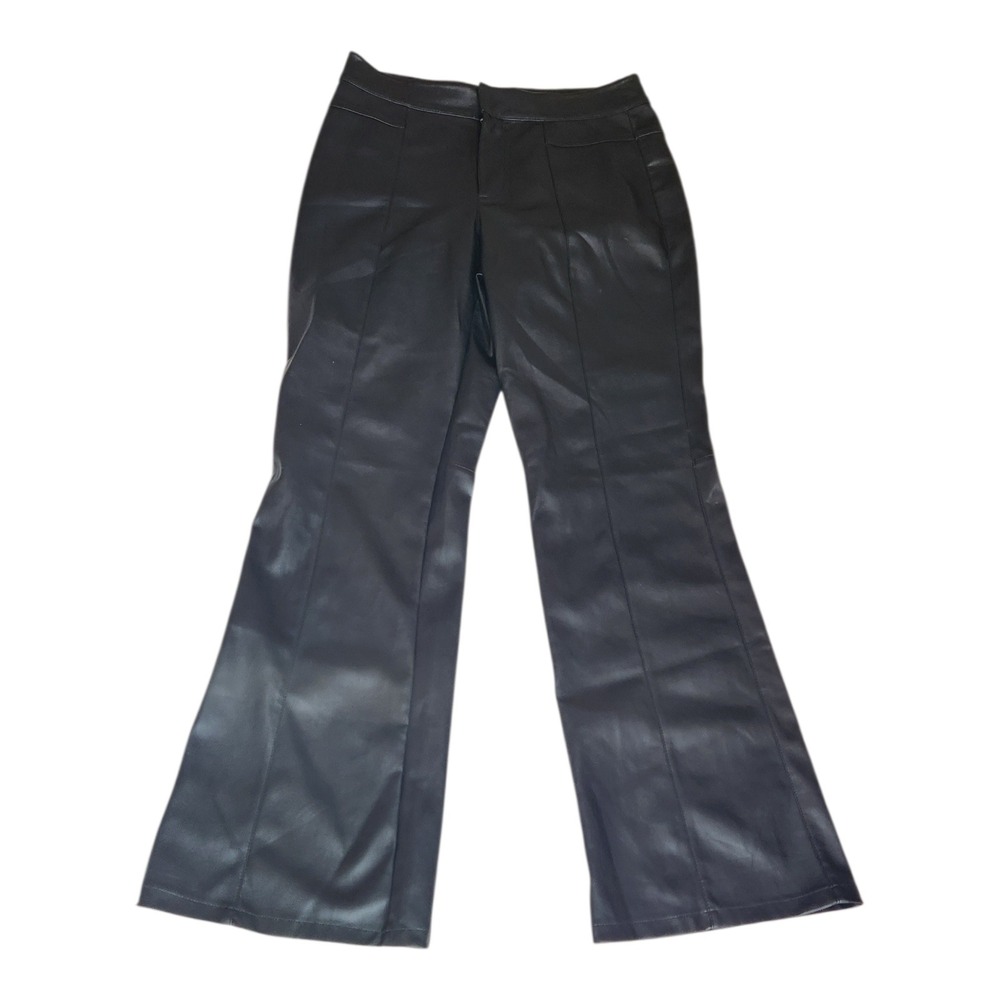 We The Free Free People Black Faux Leather Flare Pants Seam Detail Size 6